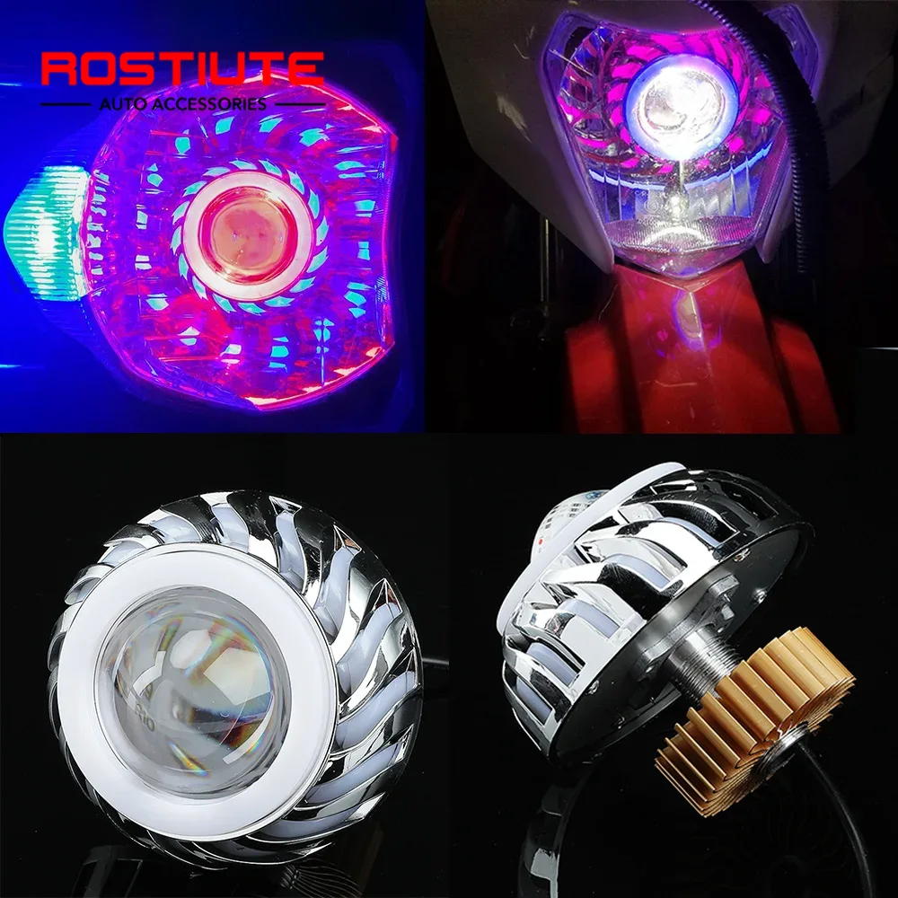 Universal Motorcycle Led Headlight Projector - Дальний/ближний свет, двойные ангельские глазки, мотоциклетные